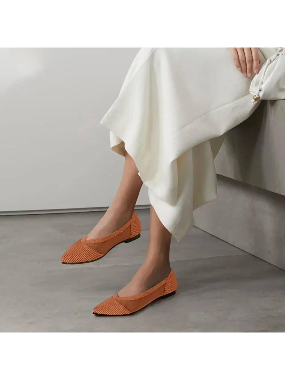 Women's Brown Knit Ballet Flats Pointed Toe Comfortable Mesh Casual Shoes